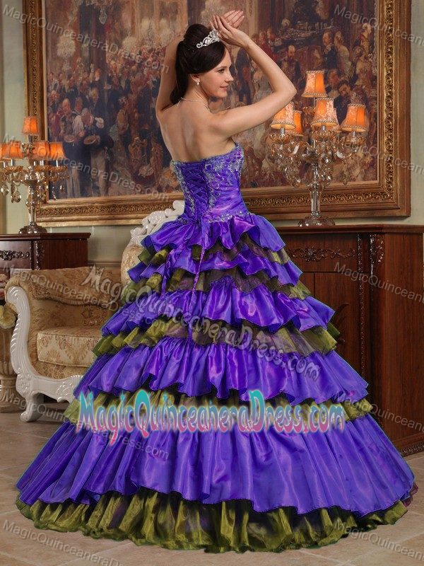 Purple A-line Sweetheart Quinceanera Dress with Embroidery and Ruffled Layers