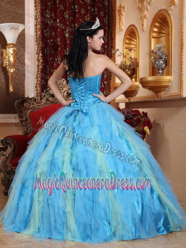 Aqua Blue Ball Gown Sweetheart Tulle Beading Quinceanera Dress in Joplin