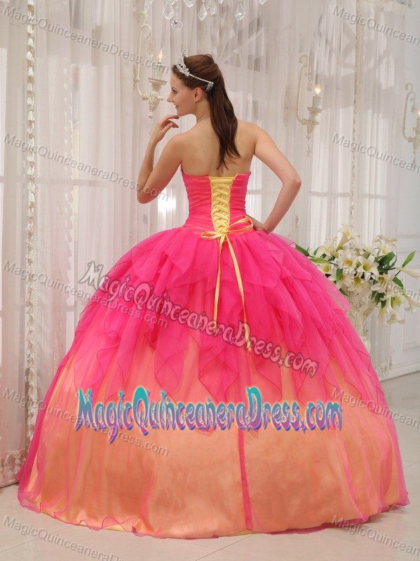 Hot Pink Strapless Organza with Beading Quinceanera Dress in Cape Girardeau