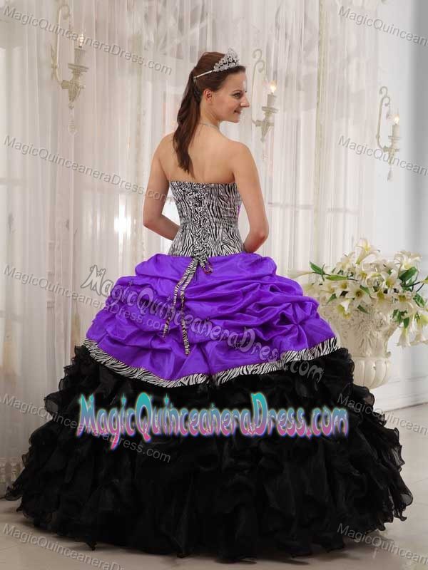 Brand New Purple and Black Sweetheart Quinceanera Dress with Zebra Printing