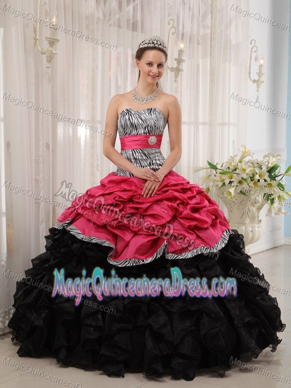 Red and Black Ball Gown with Zebra Printing Sweetheart Quinceanera Dress