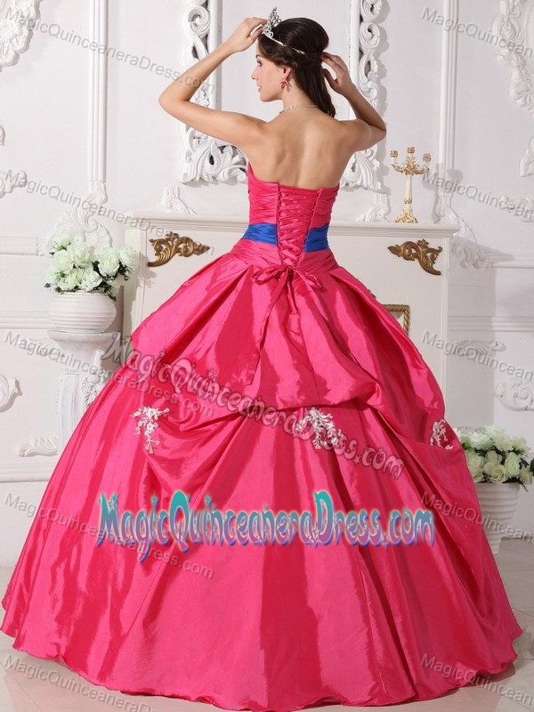 Hot Pink Strapless Taffeta Beading and Bowknot Quinceanera Dress in Roseville