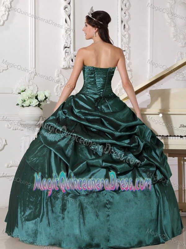 Turquoise Strapless Floor-length Taffeta with Beading Quinceanera Dress