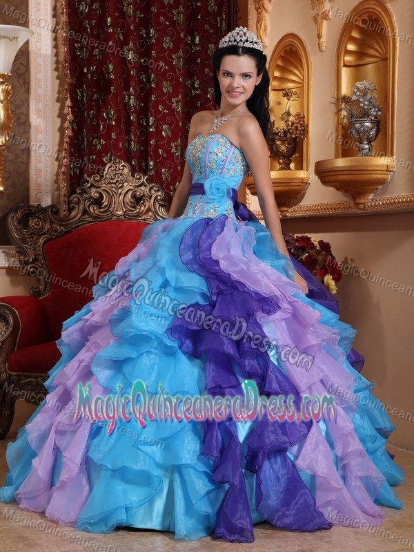 Multi-color Sweetheart Organza Beading and Appliques Quinceanera Dress