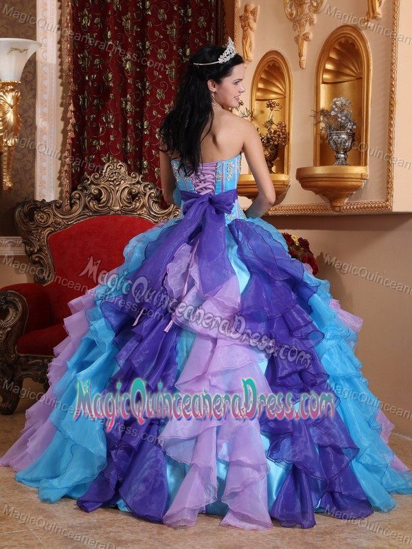 Multi-color Sweetheart Organza Beading and Appliques Quinceanera Dress
