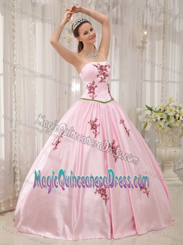 Pink A-line Strapless Taffeta with Appliques Quinceanera Dress in Duluth