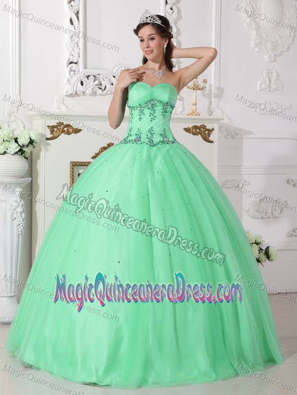 Apple Green Sweetheart Tulle and Taffeta Beading Quinceanera Dress in Troy