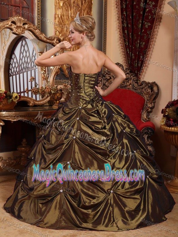 Brown Sweetheart Floor-length Taffeta Beading Quince Dress in Mount Pleasant