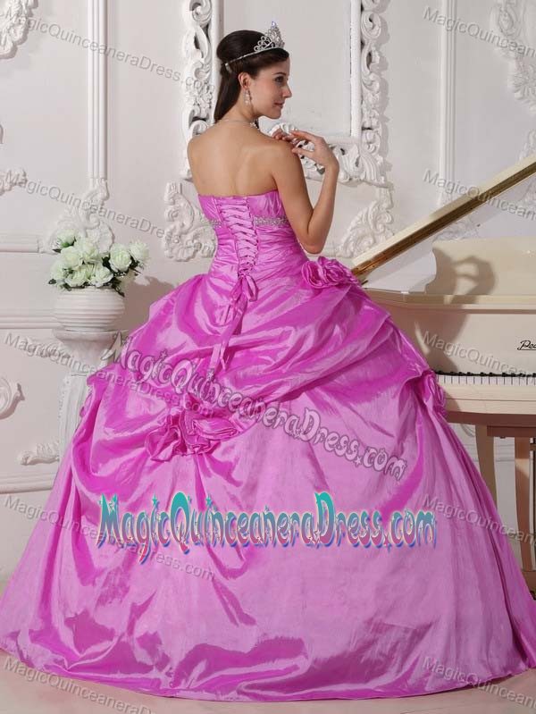 Pink Sweetheart Taffeta Beading and Hand Made Flowers Quinceanera Dress