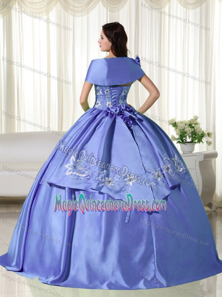 Lavender Off the Shoulder Cap Sleeves Taffeta Embroidery Quinceanera Dress