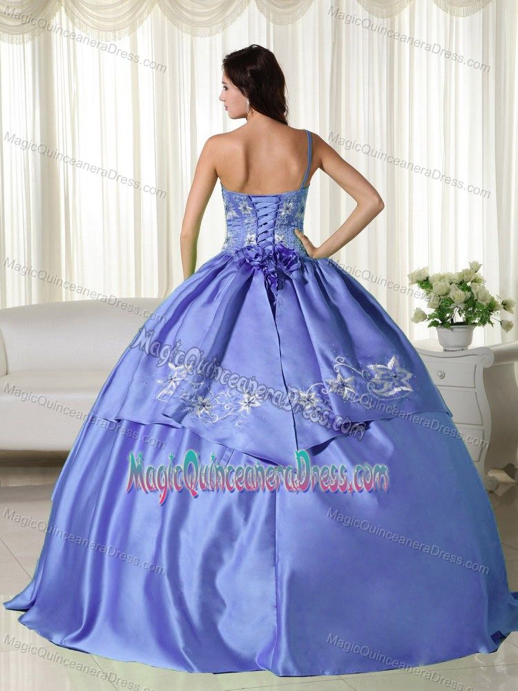 Lavender Off the Shoulder Cap Sleeves Taffeta Embroidery Quinceanera Dress