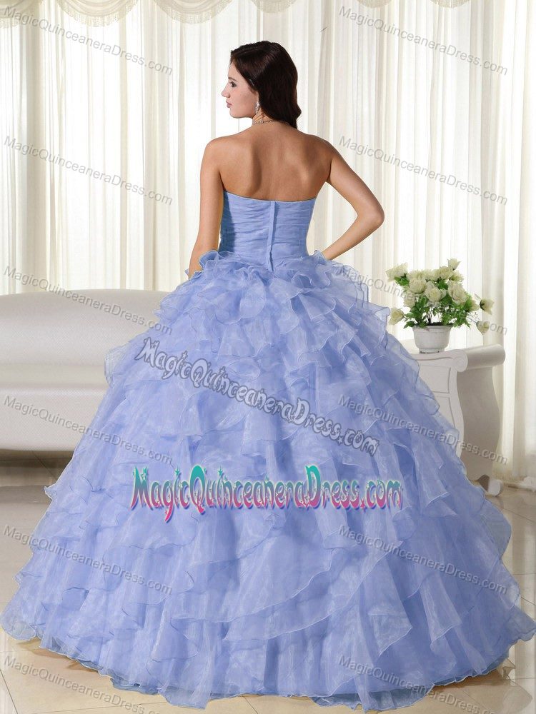 Light Blue Sweetheart Ruffled Layers Organza Appliques Quinceanera Dress
