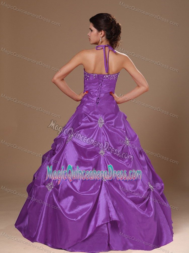Pick-ups and Beading Halter A-line Purple Quinceanera Dresses in Woburn