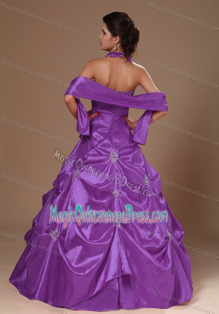 Pick-ups and Beading Halter A-line Purple Quinceanera Dresses in Woburn