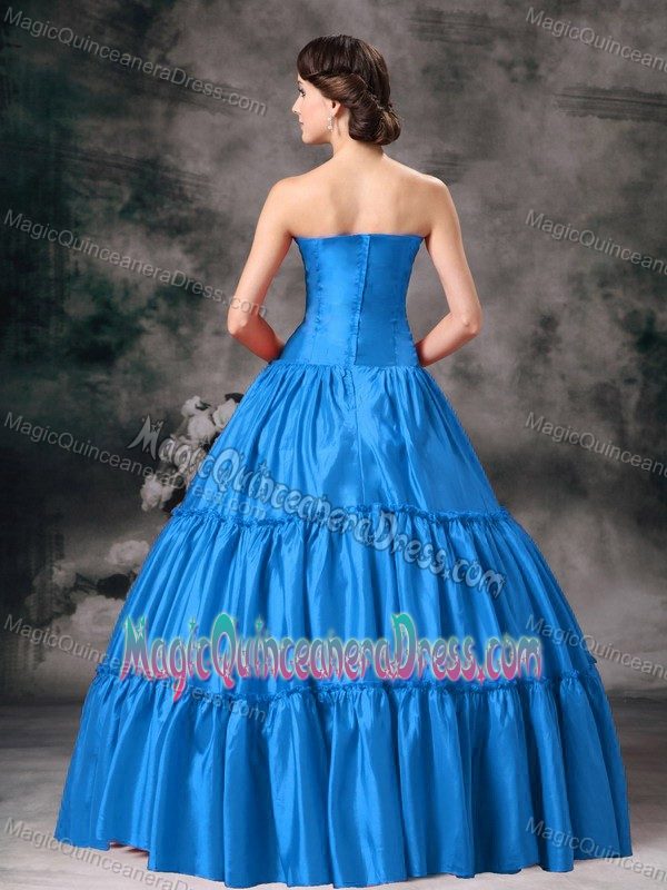 Aqua Blue Ball Gown Strapless Taffeta Ruched Quinceanera Dress in Wilmington