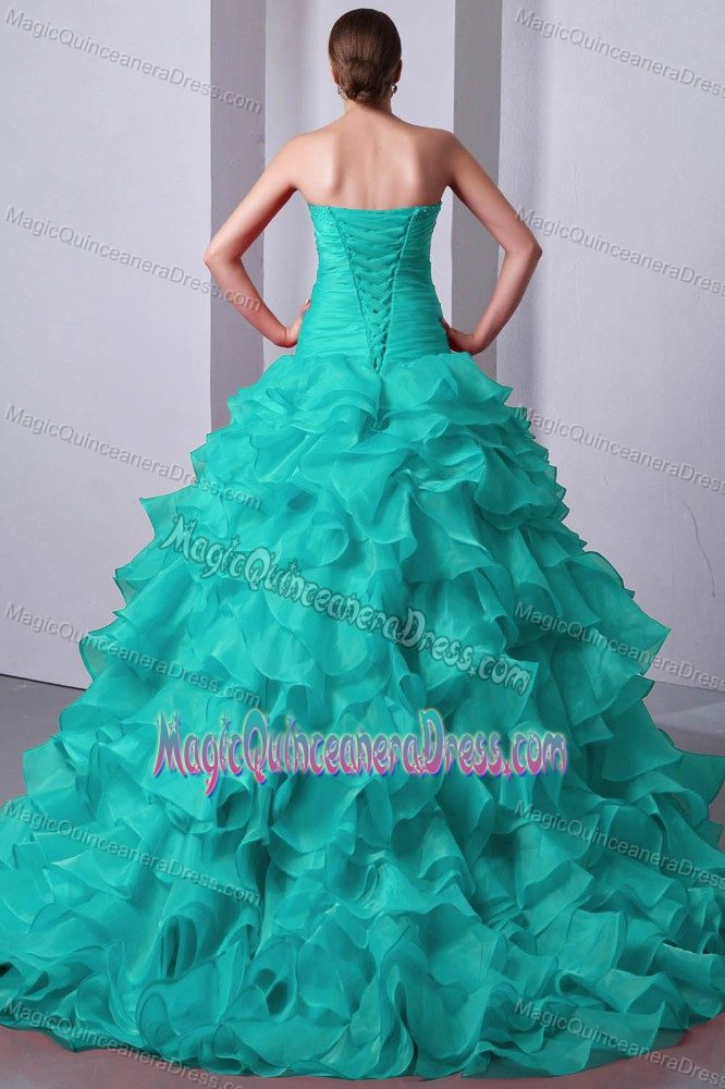 Sexy Teal Sweetheart Floor-length Sweet Sixteen Dresses with Ruffle-layers