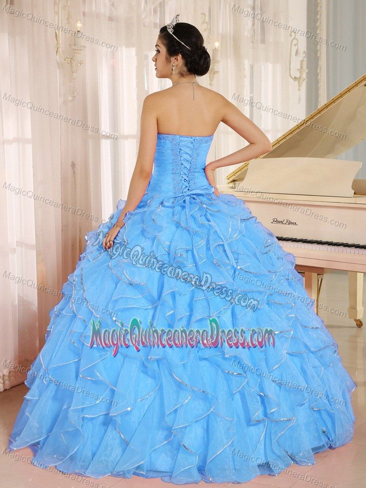 Lovely Aqua Blue Beaded Sweetheart Long Quinceanera Gown with Ruffles