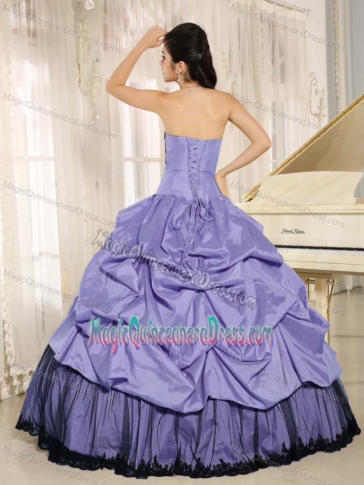 Purple and Black Strapless Floor-length Sweet Sixteen Dresses with Pick-ups