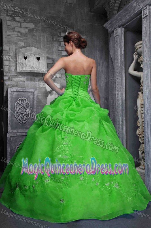 New Green Strapless Beaded Long Quinceanera Gown Dress with Pick-ups
