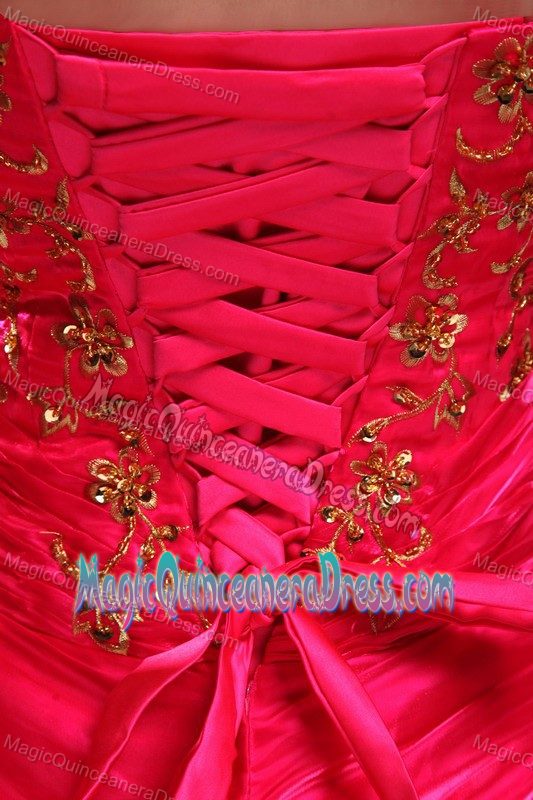 Red Appliqued Strapless Full-length Quinceanera Gown Dress with Pick-ups