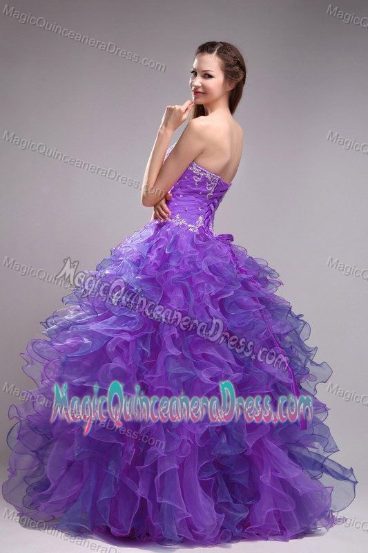 Appliqued Sweetheart Long Quinceaneras Dresses with Ruffles in Lavender