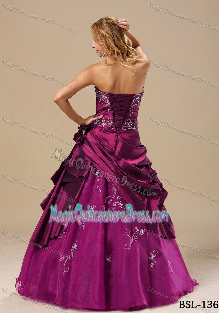 Strapless Fuchsia Long Quinceanera Gowns with Embroidery and Pick-ups