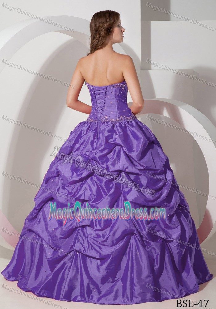 Purple Beaded Sweetheart Full-length Sweet Sixteen Dresses with Pick-ups