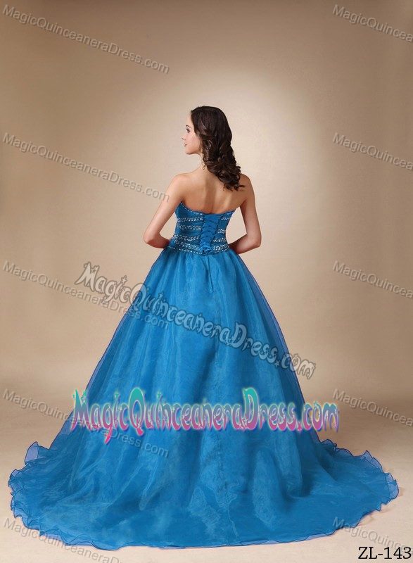 Sweetheart Blue Beaded Floor-length Quinceanera Gown Dresses in Warren