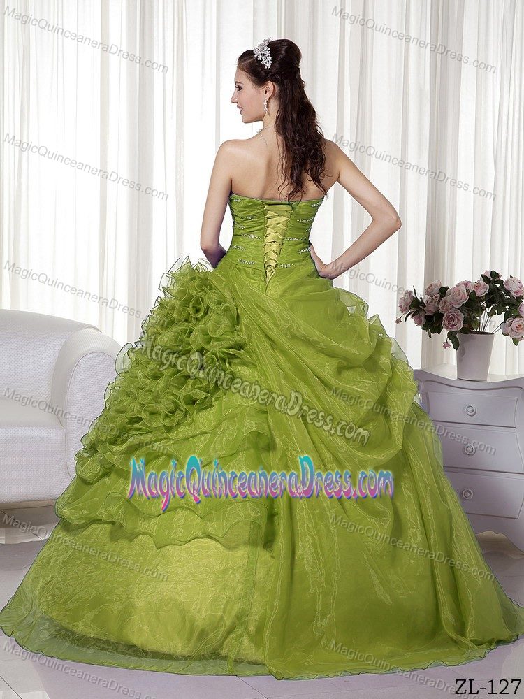 Olive Green Sweetheart Full-length Quinceanera Gown Dresses with Ruffles