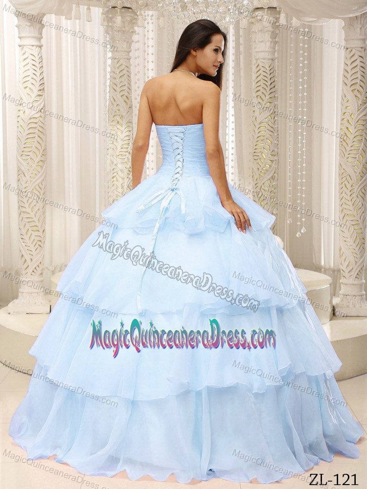 Pretty Light Blue Beaded Sweetheart Long Quinceanera Dresses with Layers