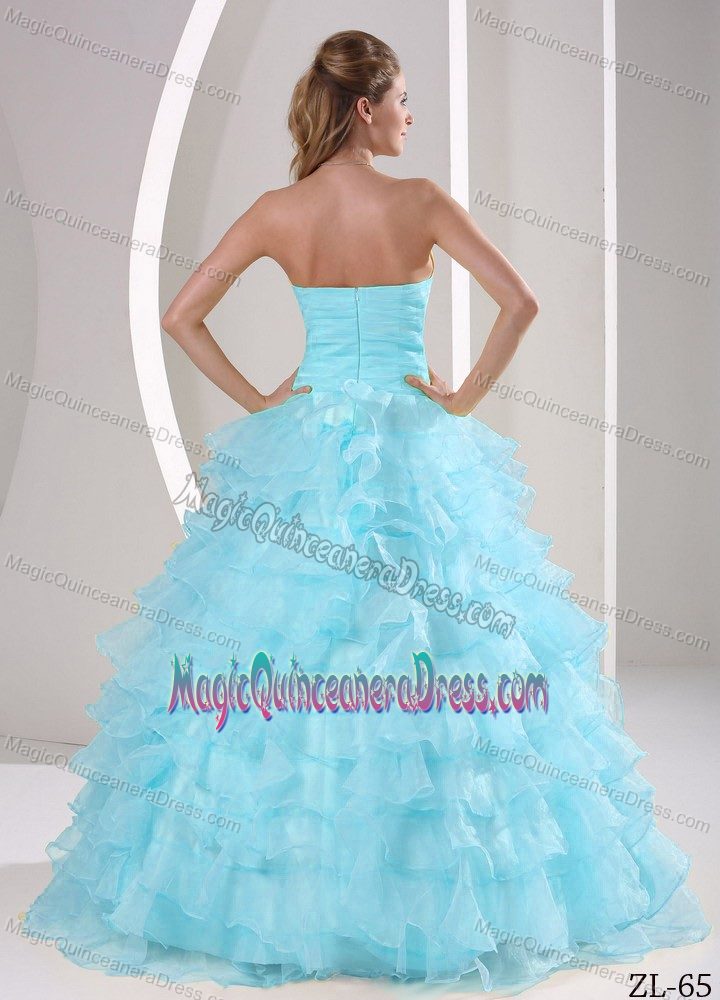 Cute Sweetheart Baby Blue Beaded Full-length Sweet 16 Dress with Ruffles