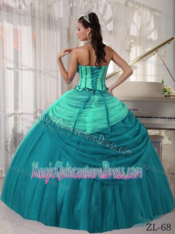 Special Turquoise Lace-up Beaded Full-length Quinceanera Gown Dresses