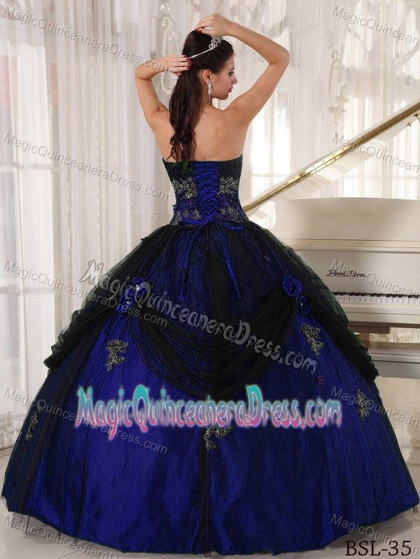 Strapless Royal Blue Floor-length Quinceanera Gown Dress with Appliques