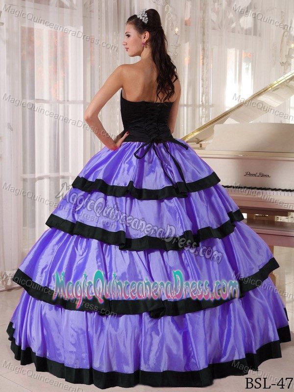 Lavender and Black Strapless Full-length Quinceanera Gown Dress in Troy