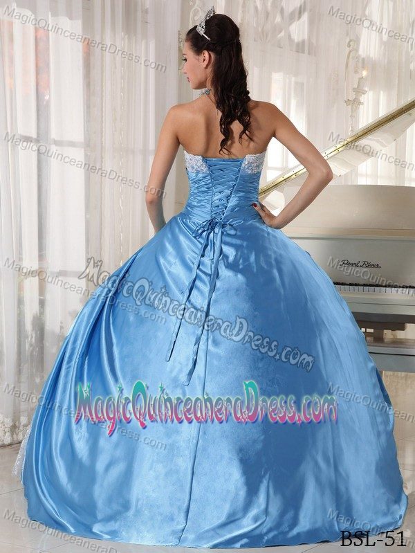 Pretty Aqua Blue Lace-up Long Dress For Quinceaneras with Lace and Flowers