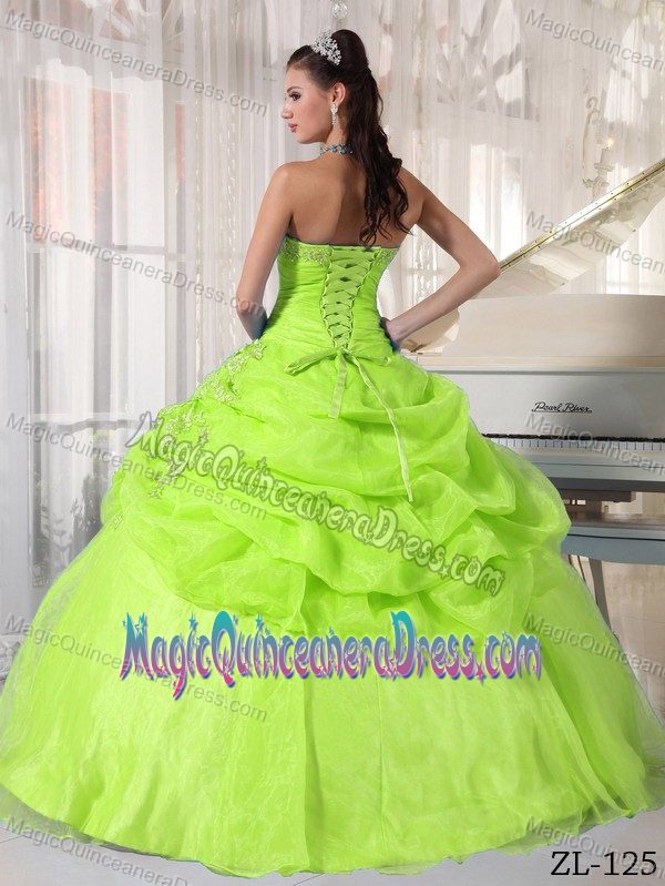 Bright Yellow Green Strapless Full-length Quinceanera Gowns with Pick-ups