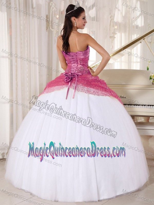 Rose Pink and White Halter Long Quinces Dresses with Appliques in Beverly