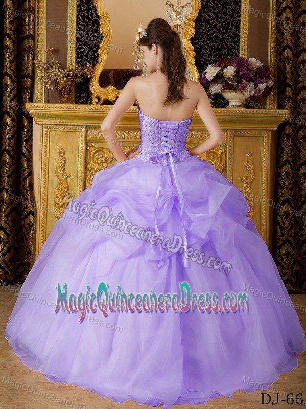 Elegant Lilac Beaded Strapless Full-length Quinceanera Gown Dress in Colora