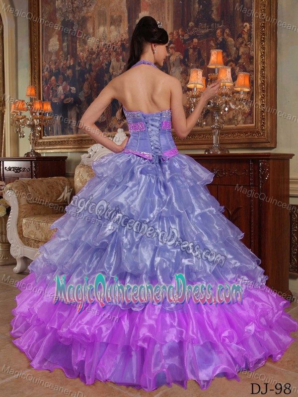 Elegant Lavender Halter Long Quinceanera Gown with Ruffles in Des Plaines