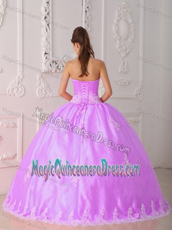Lavender Strapless Floor-length Quinceanera Gown with Appliques and Lace