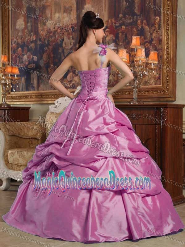 Flowers One Shoulder Fuchsia Ruched Quinceanera Dress in Yabucoa