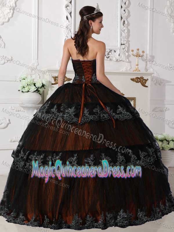 Ruched Brown Appliques Quinceanera Dresses in Aguadilla Puerto Rico