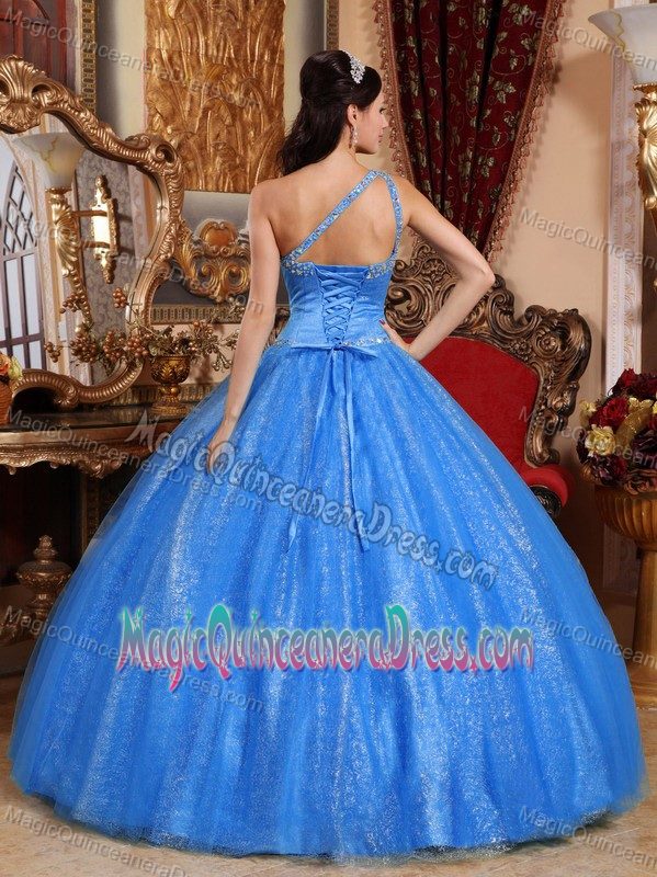 Blue Beading One Shoulder San Fernando de Apure Quinceanera Dresses