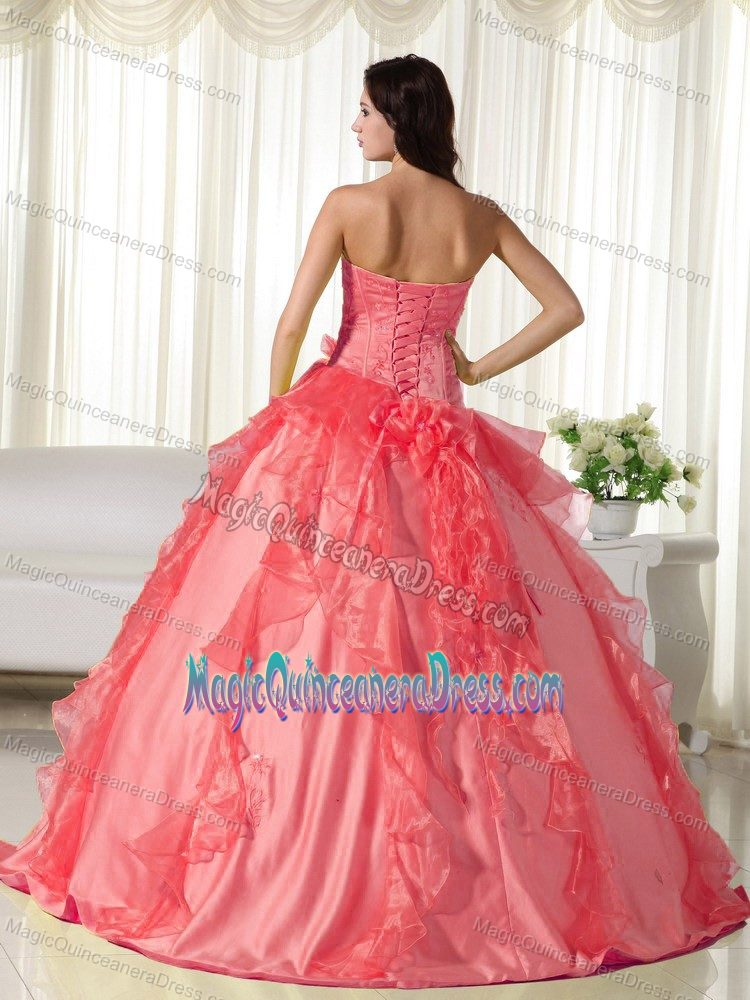 Embroidery Orange Red Sweetheart Cheap Quinceanera Dress in Comerio