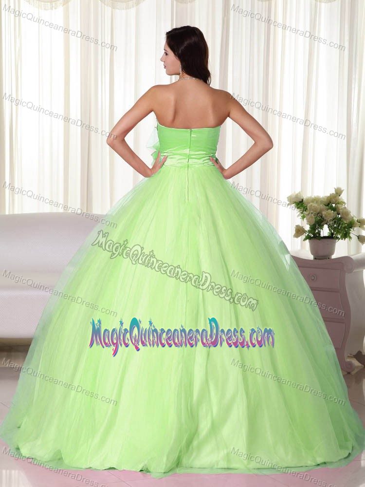 Ruched Yellow Green Beaded Flowers Barranquitas Quinceanera Dresses