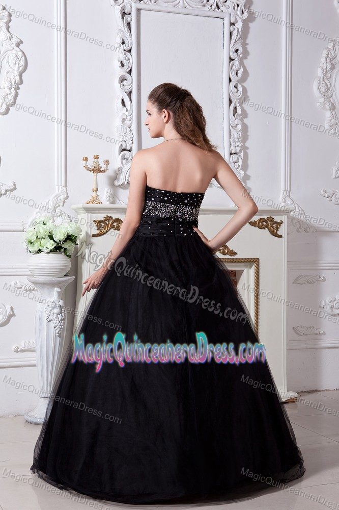 Organza Black Beading Quinceanera Gown Dresses with Hand Made Flowers