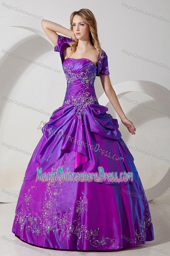Embroidery Ruched Pick-ups Purple Palo Negro Quinceanera Gown Dress