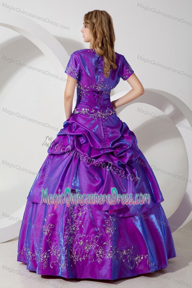 Embroidery Ruched Pick-ups Purple Palo Negro Quinceanera Gown Dress