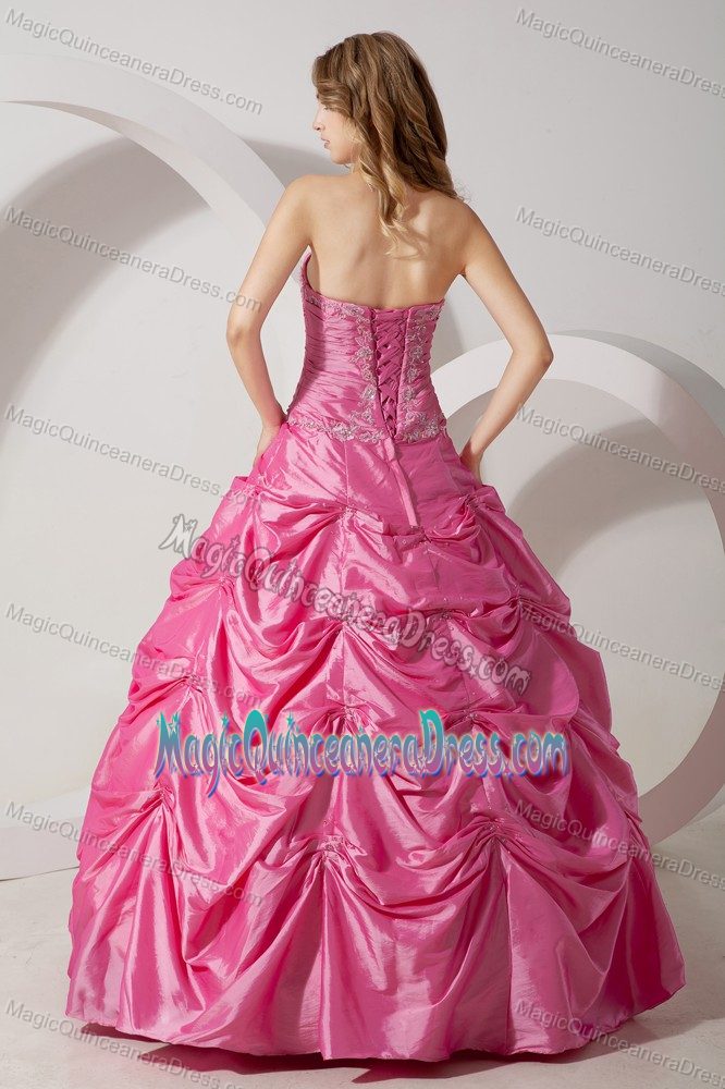 Rose Pink Pick-ups Ruched Appliques Taffeta New Quinceanera Dresses