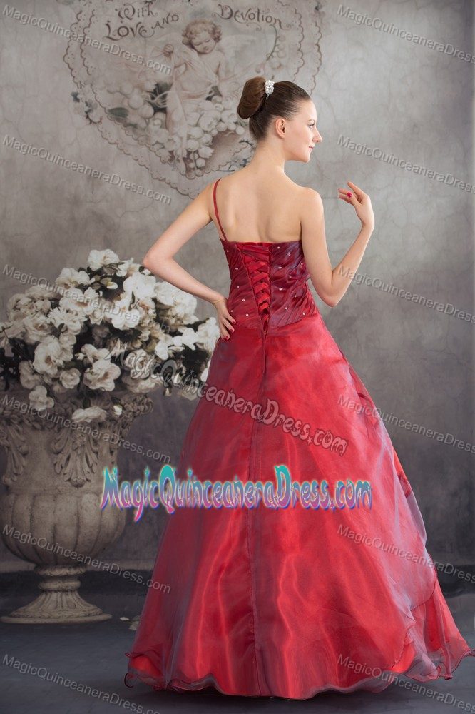 Red Hand Made Flowers One Shoulder Organza Barbacoas Quinceanera Dress